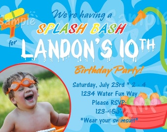 Pool Splash Water Birthday Party Invitation DIY with or without Picture