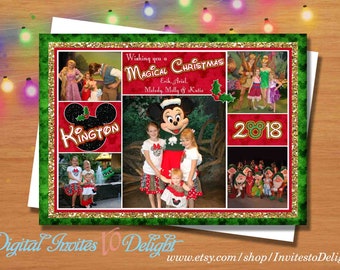 Digital Disney Inspired Photo Christmas Greeting Card Mickey Mouse Inspired