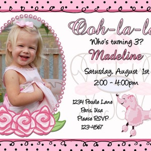 French Pink Poodle Paris Birthday Invitation Digital
