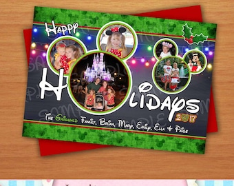 Digital Disney Inspired Chalkboard Photo Christmas Greeting Card Mickey Mouse Inspired
