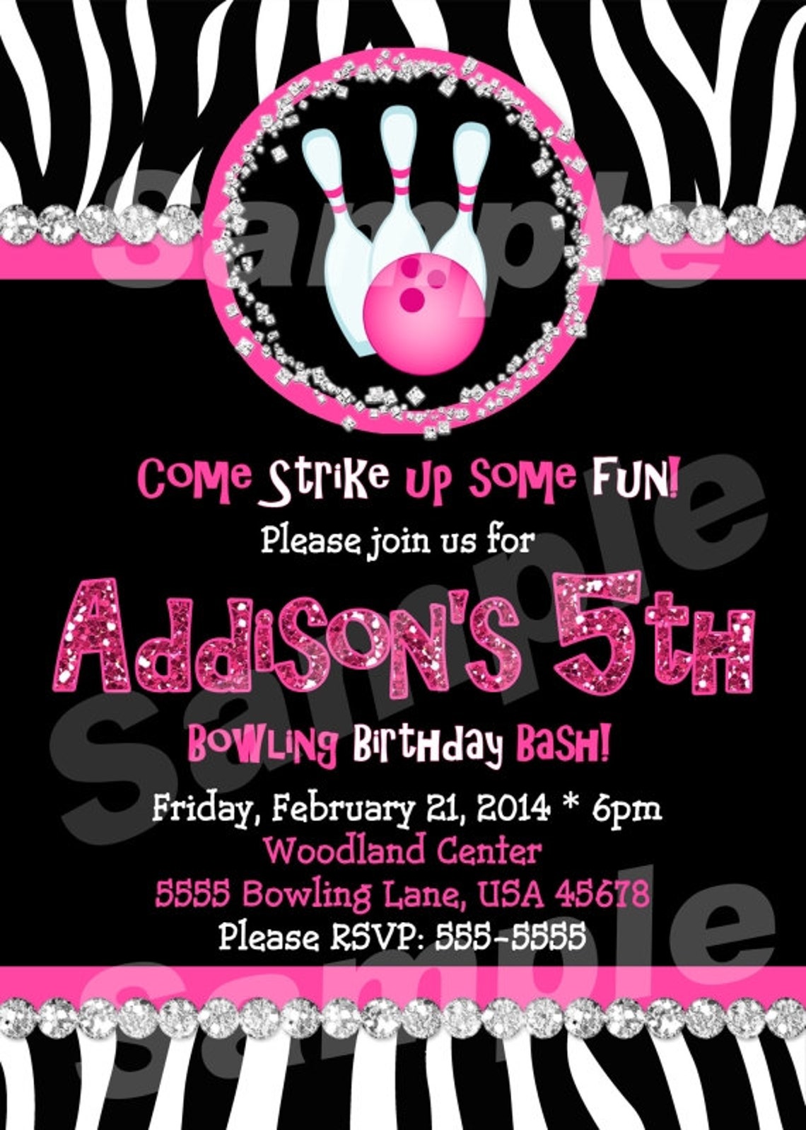 Personalized Zebra Bowling Party Invitation Digital Printable Etsy
