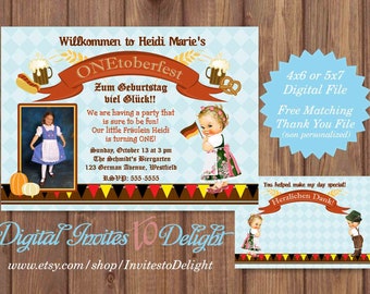 Personalized German Oktoberfest 1st First Birthday Invitation with photo Printable
