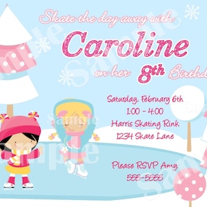 Patinage sur glace Invitation d'anniversaire personnalisé printable bricolage numérique