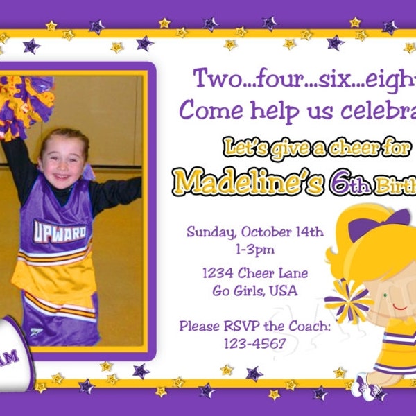 Cheerleading Cheerleader Birthday Invitation DIY