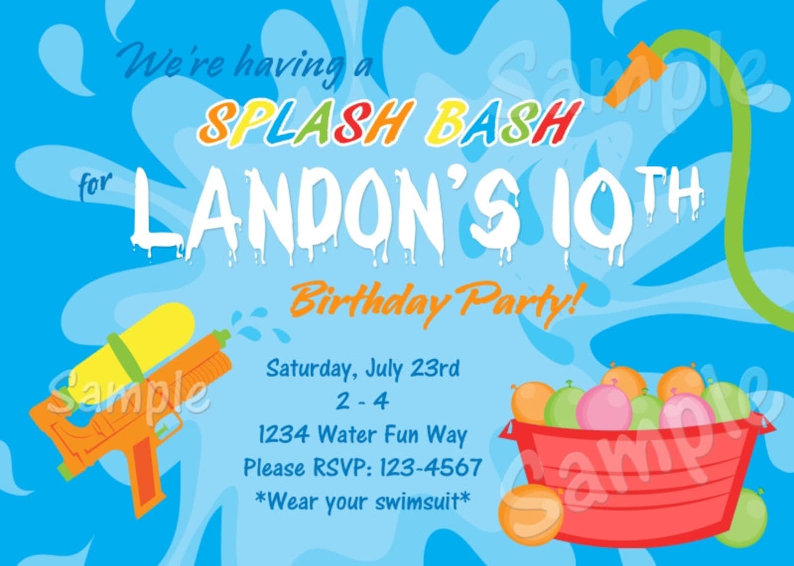 Pool Splash Water Birthday Party Invitation DIY With or Etsy