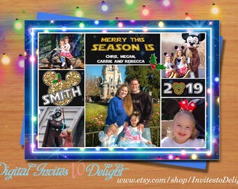 Star Wars Inspired Photo Christmas Greeting Card Mickey inspired Printable