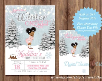 1st Birthday Onederland Wonderland Woodland Winter Invitation Printable