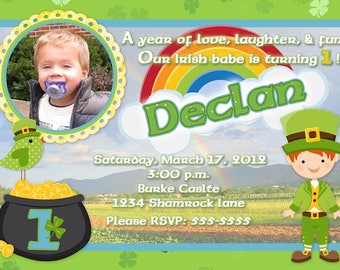 Irish Shamrock 1st Birthday Boy or St. Patrick's Day Invitation DIY