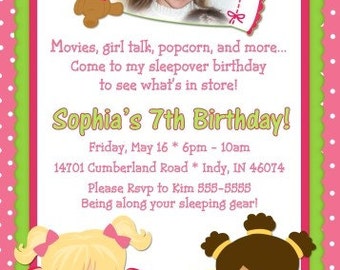 Slumber Party Sleepover Birthday Invitation Digital Printable