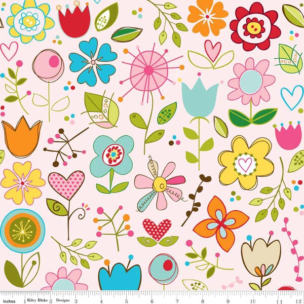 1 Yard Pink Flowers Main, "Sunny Happy Skies"from Riley Blake