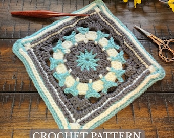 Motif carré au crochet | Tiffany Circle dans un carré | PDF Téléchargement numérique instantané | Motif de crochet de bloc afghan de 9 pouces | Bloc échantillonneur