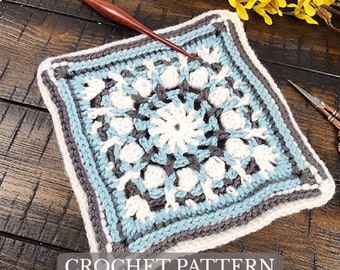 Motif carré au crochet | PDF Téléchargement numérique instantané | Motif de crochet de bloc afghan de 9 pouces | Bloc échantillonneur | Motif bloc afghan texturé