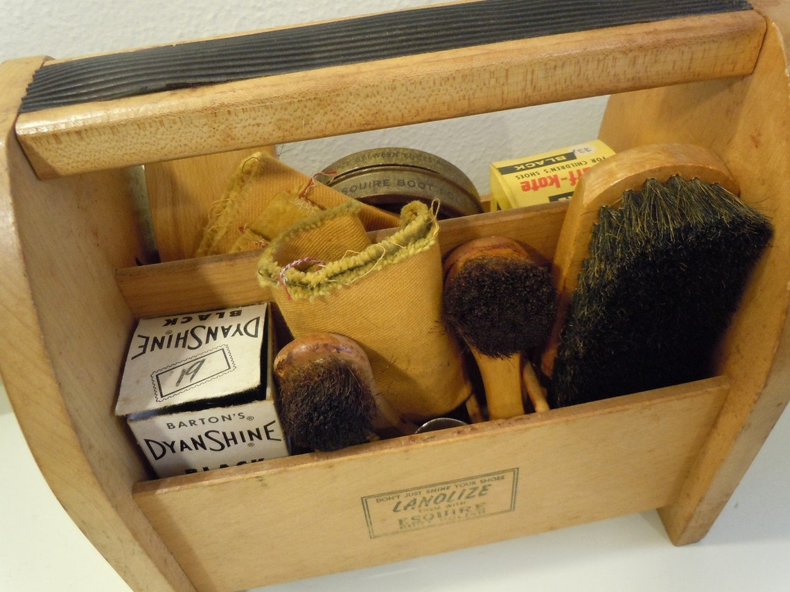 Vintage Wood Shoe Shine Box Kit ON SALE Great man gift under Etsy