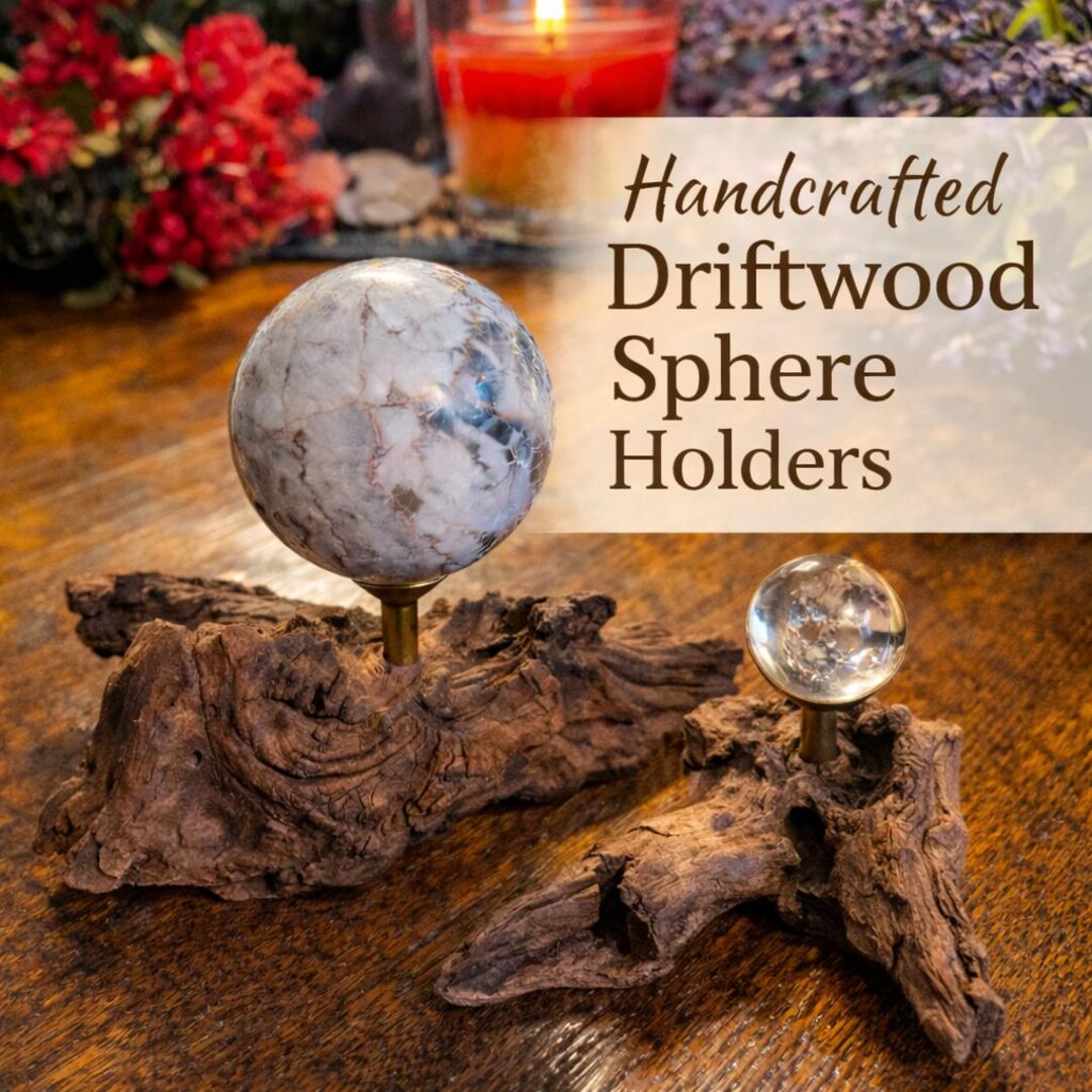 Handcrafted Driftwood Sphere Holder A• Natural Wood Crystal Ball Stand ...