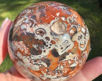 Money Agate Sphere • Indonesian Jasper Quartz Chalcedony Crystal Ball • Prosperity & Grounding Stone • 76mm Collector’s Sphere