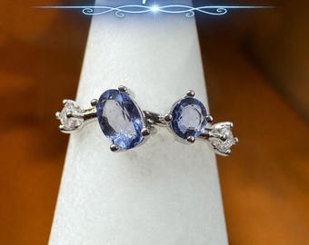 Blue Topaz Crystal Ring, Adjustable Silver Tone Ring, Blue Gemstone Ring, Dainty Celestial Ring, Minimalist Crystal Jewelry Gift for Her