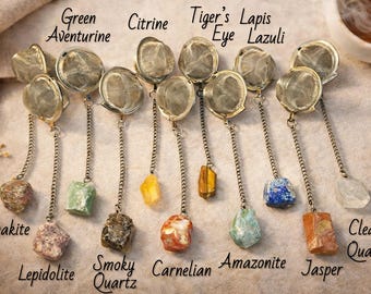 Crystal Tea Infuser Ball with Raw Gemstone Charm • Loose Leaf Mesh Tea Strainer • Spiritual Tea Accessory • Crystal Gift for Tea Lovers