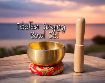Tibetan Singing Bowl Set • 3” Brass Alloy Sound Bowl with Wooden Striker & Cushion • Meditation Yoga Holistic Healing Chakra • Sound Therapy