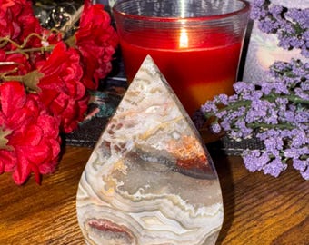 Polished Crazy Lace Agate Teardrop • 129g Display Stone | Mexican Banded Lace Agate • Freestanding Crystal for Altar, Decor, or Gift