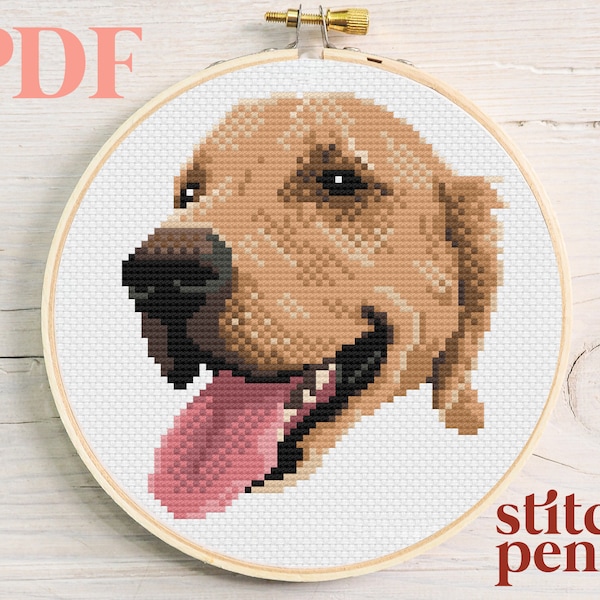 Pegasus Originals Golden Retriever Cross Stitch Kit - Complete Counted Cross Stitch Set