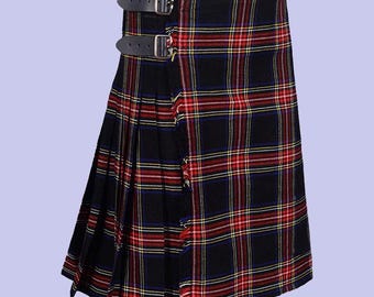 Heavyweight Black Stewart Tartan Kilt - 8 Yard, 16oz Acrylic Wool