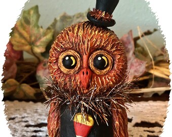 Primitive Folk Art Halloween Owl Candy Cornyleus EHAG ooak