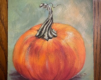 Autumn Fall Pumpkin Acrylic Painting 5&quot;x5&quot; gesso board OOAK