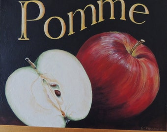 Apples Still Life Mixed Media Painting Print on canvapaper 16&quot; x 20&quot; with 2&quot; border PFATT