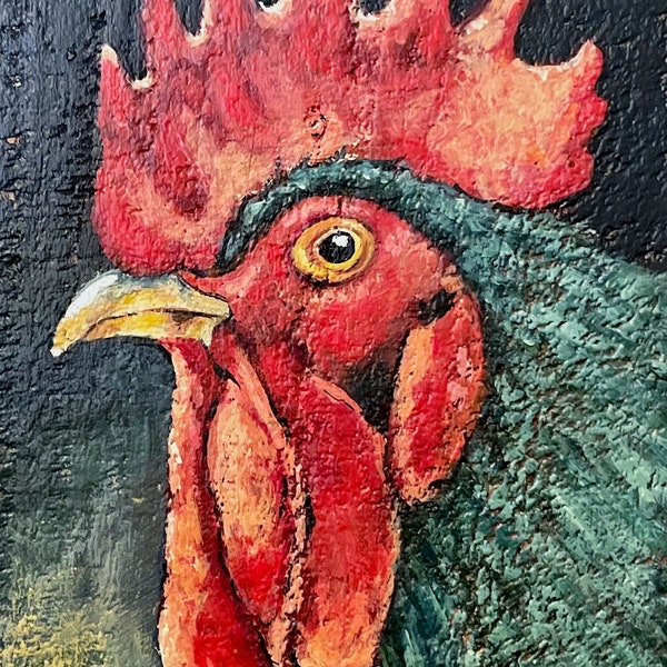 Primitive Folk Art Rooster Painting * Fence Rail Art * OOAK