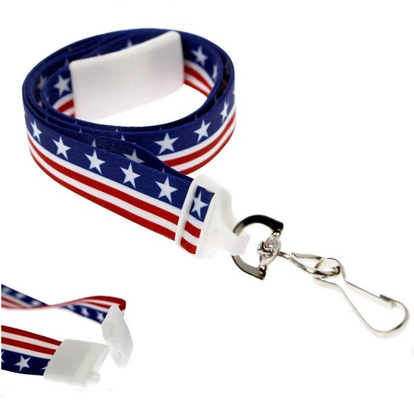 2 - Patriotic Lanyards - American Flag Stars & Stripes Lanyard for ID Badges and Keys - Soft Neck Strap w/ Breakaway Clasp - Swivel J Hook