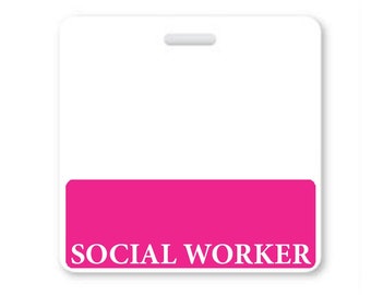 SOCIAL WORKER Badge Buddy - Free Shipping! - Name Badge Tag Backer for Social Workers Double Sided Print - Wear Behind Horizontal Id Badge