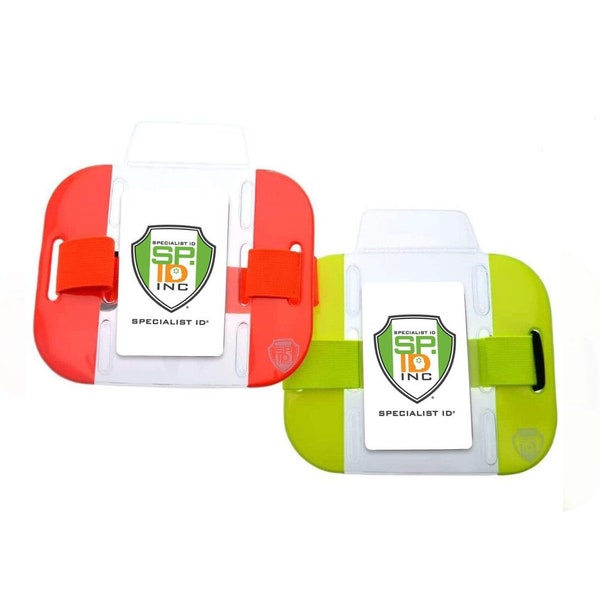 2 Pc - Hi Vis Armband Badge Holder - Adjustable Strap - High Visibility Neon Vertical Arm Band ID Card Holder for Security Worker, Ski Pass