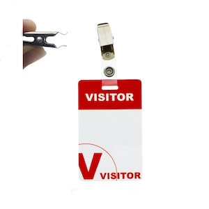 25 - Visitor Badges with Clips -  Plastic Reusable Custom Name Badge Tag with Clothing Friendly Clip for School, Office, Hospital & Events