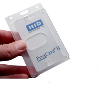 Clear Rigid Hard Plastic ID Badge Holder - Vertical ID Card Case for Thicker Prox Cards - Hid Clamshell - 70 Mil Prox Card II (Single Card)