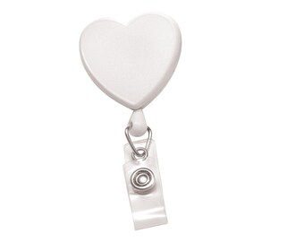 25 Heart Shaped Badge Reels - Free Shipping! Retractable ID Badge Holders with Swivel Alligator Clip - White Color Bulk Pack (2120-7618-Q25)