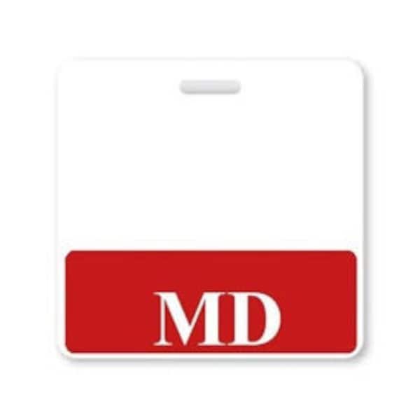 MD Badge Buddy Horizontal - Free Shipping! - Red Border Doctor ID Badge Backer for Doctors of Medicine - Horizontal ID Badge Backer