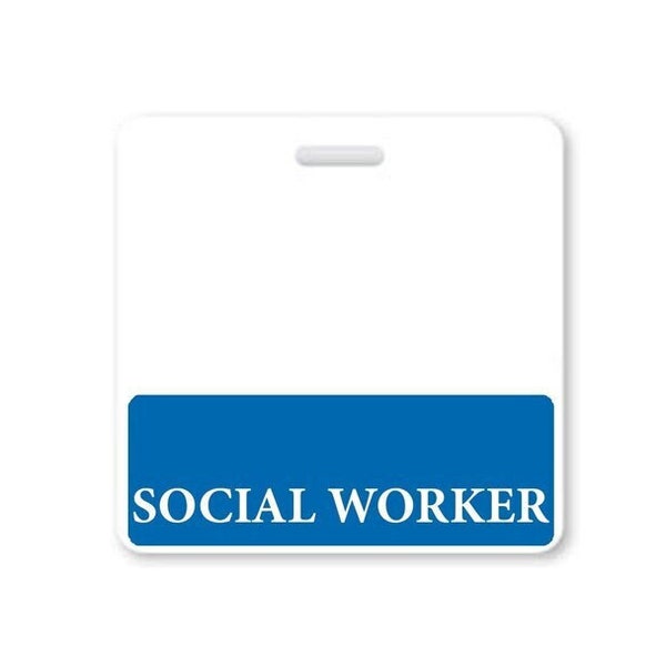 SOCIAL WORKER Badge Buddy - Free Shipping! - Horizontal ID Badge Backer for Social Workers to Wear Behind Standard Size Medical Badge (Blue)