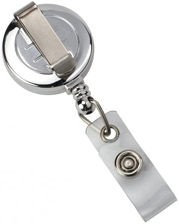 Silver Metal Badge Reel Retractable Keychain ID Tag Badge Holder