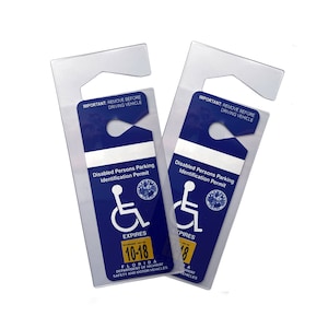 2 Pack - Handicap Placard Holder - Free Shipping! - Disability Parking Protector for Rear View Mirror Permit Hanger - Clear Flexible Plastic