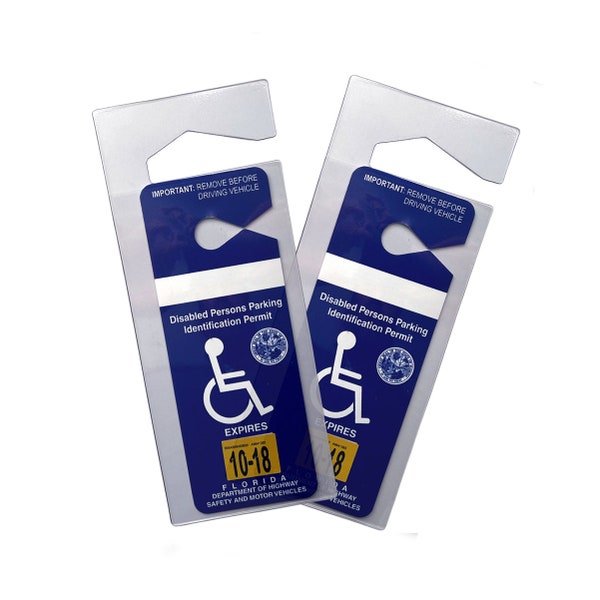 2 Pack - Handicap Placard Holder - Free Shipping! - Disability Parking Protector for Rear View Mirror Permit Hanger - Clear Flexible Plastic