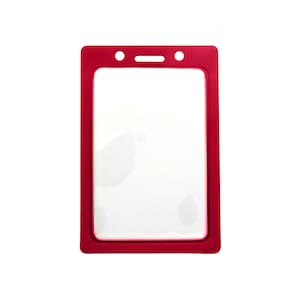 Color Badge Holder - Free Shipping!! - Vertical Red Border Badge Holder with Clear Vinyl Window Protector for Single Credit Card Size Badge
