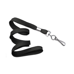 10 Pack Lot - Black Flat ID Lanyards with Metal Swivel Hook - Black 3/8&quot; Flat Braid Woven Lanyard for Badge, Key, Small Tools - Neck Strap