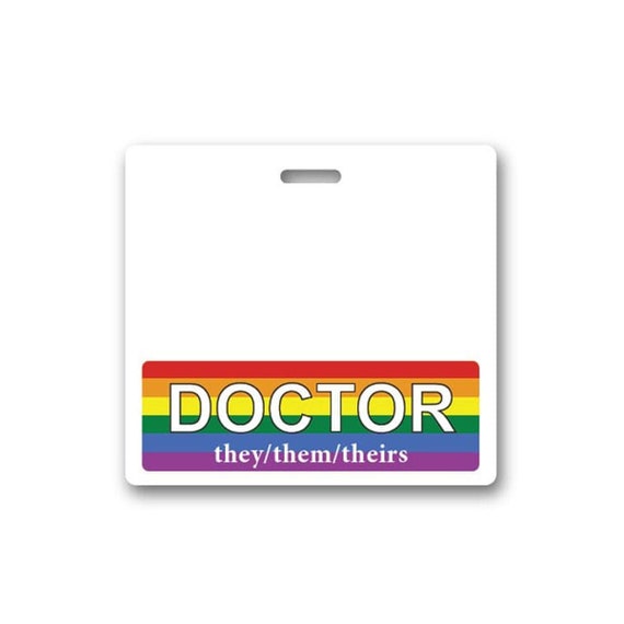They/Them/Theirs Pronoun Badge Buddy - Horizontal ID Tag Backer For Workplace & Healthcare