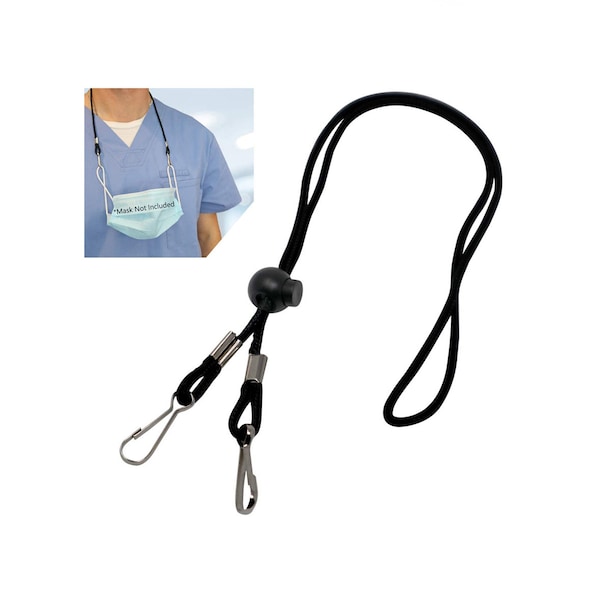 2 Pack - Black Adjustable Length Face Mask Lanyards - Free Shipping - Convenient Safety Mask Holder with Two Clips (SPID-2320-BLACK-Q2)