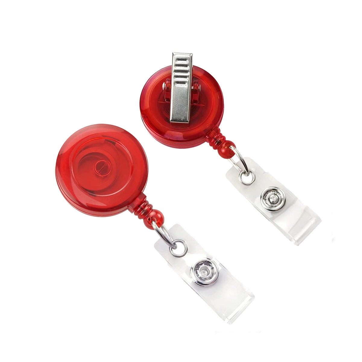5 Translucent Badge Reels - !! - Cute Retractable ID Badge Holder w/ Swivel Alligator Clip - Bulk Crafting Supplies (Red)