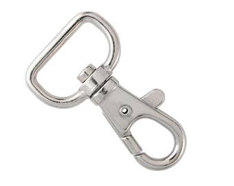10 Metal Lobster Claw Clasps - Free Shipping!! 1.5 Inch Silver Tone Clip 360 Swivel - Wide 3/4" D Ring for Making Lanyards (SPID-9600-Q10)