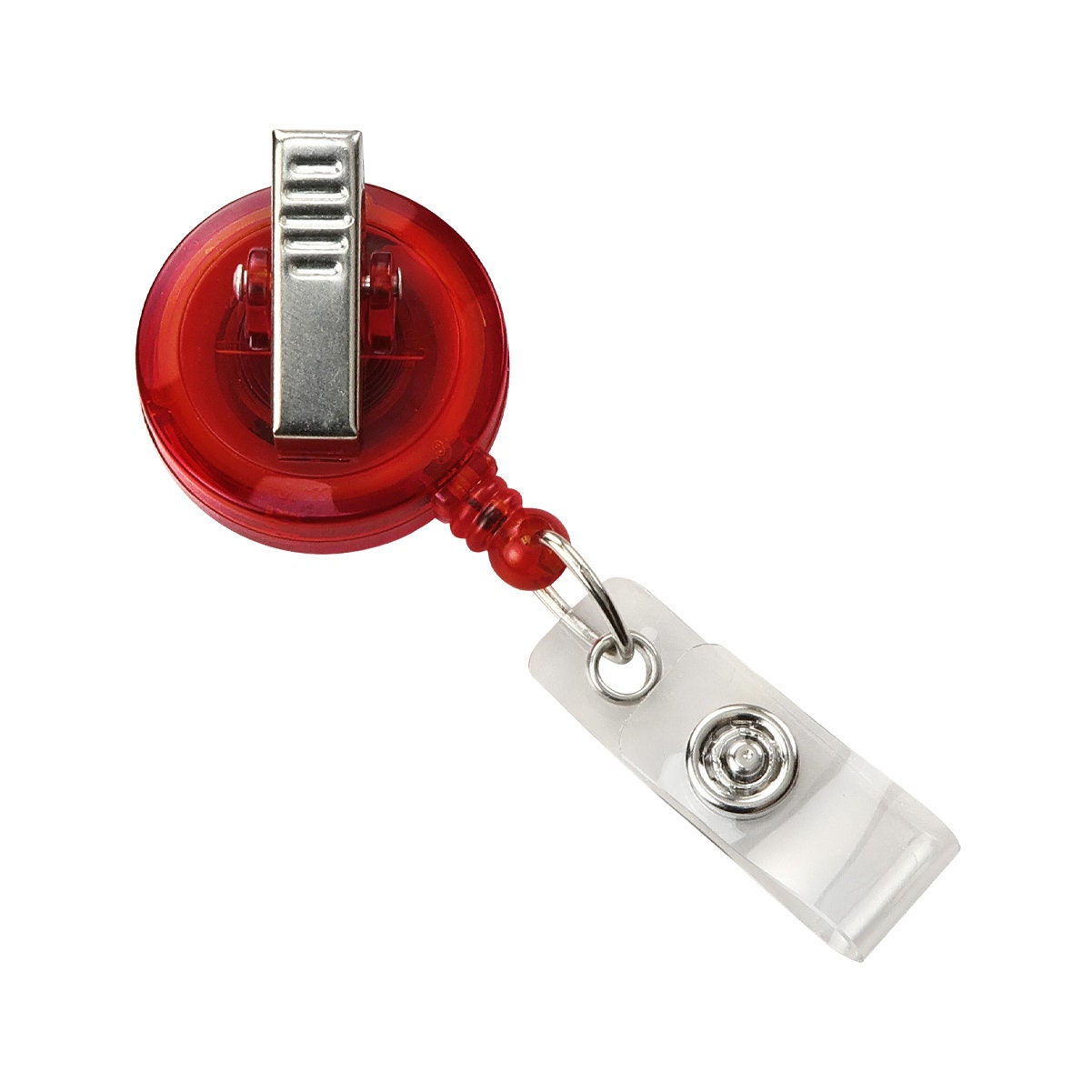 10 Red Translucent Badge Reels - !! - Cute Retractable Round ID Badge Holder w/ Swivel Alligator Clip - Bulk Crafting Supplies