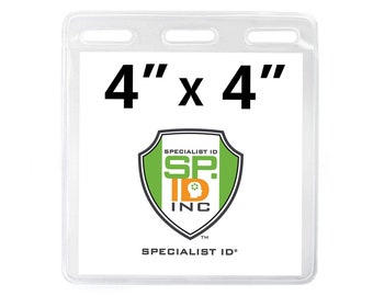 2 - Event Badge Holder 4x4 - Grandes mangas transparentes horizontales - 4 x 4 Name Badge Protector for Conference Card, Convention, Trade Show, Mixer