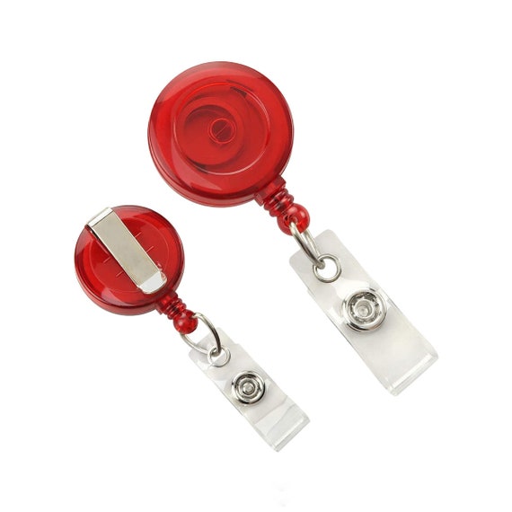 100 Translucent Red Badge Reels Free Shipping Belt Clip Retractable ID  Holders 1 1/4 Round Blanks DIY Bulk Crafting Supplies 