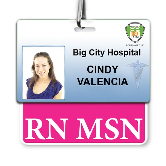 Spill /& Tear Proof Cards Blue 2 Sided USA Printed Role Identifier Tag Backer by Specialist ID Heavy Duty Vertical Badge Buddies for Masters of Science in Nursing Degree RN MSN Badge Buddy